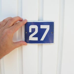 Vintage Retro Blue White Enamel Sign 12 cm X 9 cm Porcelain Street House Number 27 Enamel Metal Plate 27 Wall Office decor