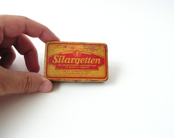 Vintage pharmacy tin box SILARGETTEN Small tin box for throat tablets Apothecary GERMAN tin box Collectible medical metal box Old metal box