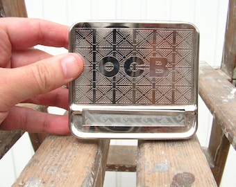 Vintage cigarette case rollerbox, Tobacco rolling machine, Old engraved cigarette case, Retro metal holder, Tobacco holder, Gift for smoker