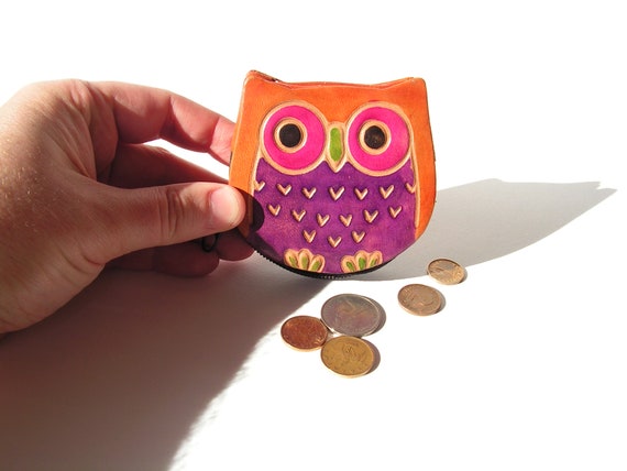 Purse owl zipper Vintage wallet woman Small coin … - image 1