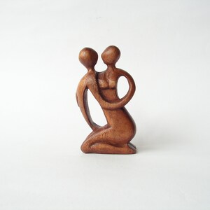 Vintage Wooden Figurine In love Hand Carved Man Woman Wooden Figure of Boy Girl Kiss Wooden art figure Symbol of Love