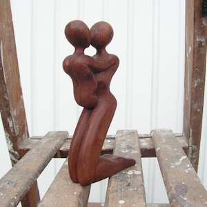 Vintage Wooden Figurine embrace Hand Carved Man Woman hug Wooden Figure of Boy Girl Kiss Wooden art figure Symbol of Love