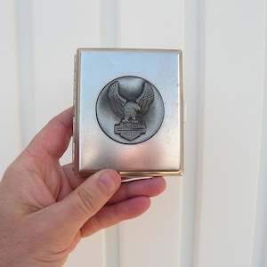 Metal engraved cigarette case, Vintage Cigarette case with eagle, Silver tone metal holder, Tobacco holder, Gift for smoker