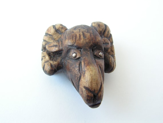 Vintage wooden pendant ram, Handmade wood pendant ram, Ram head jewelry, Aries jewelry ram, Hand-carved pendant ram