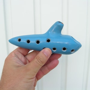 Vintage Pottery Ocarina 1960s Ceramic Blue Ocarina Length 15 Antique Flute Whistle Traditional Folk Wind Instrument Clay Musical Instrument