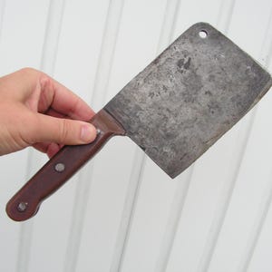 Vintage big cleaver textolite handle 50s Meat chopper patina Sharp meat cleaver Solid butcher knife Chopping metal knife Kitchen Cleaver