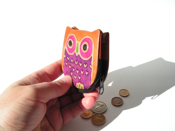Purse owl zipper Vintage wallet woman Small coin … - image 9