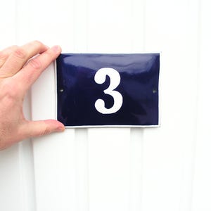 Vintage blue white enameled plaque 15 x 10 cm House number door Sign 3, Enamelled French plate 3 Vintage Porcelain Sign 50s Enameled Sign 3