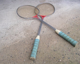 Vintage tennis rackets, Set of 2 Retro tennis rackets, Pair of metal tennis rackets, Tennis equipment
