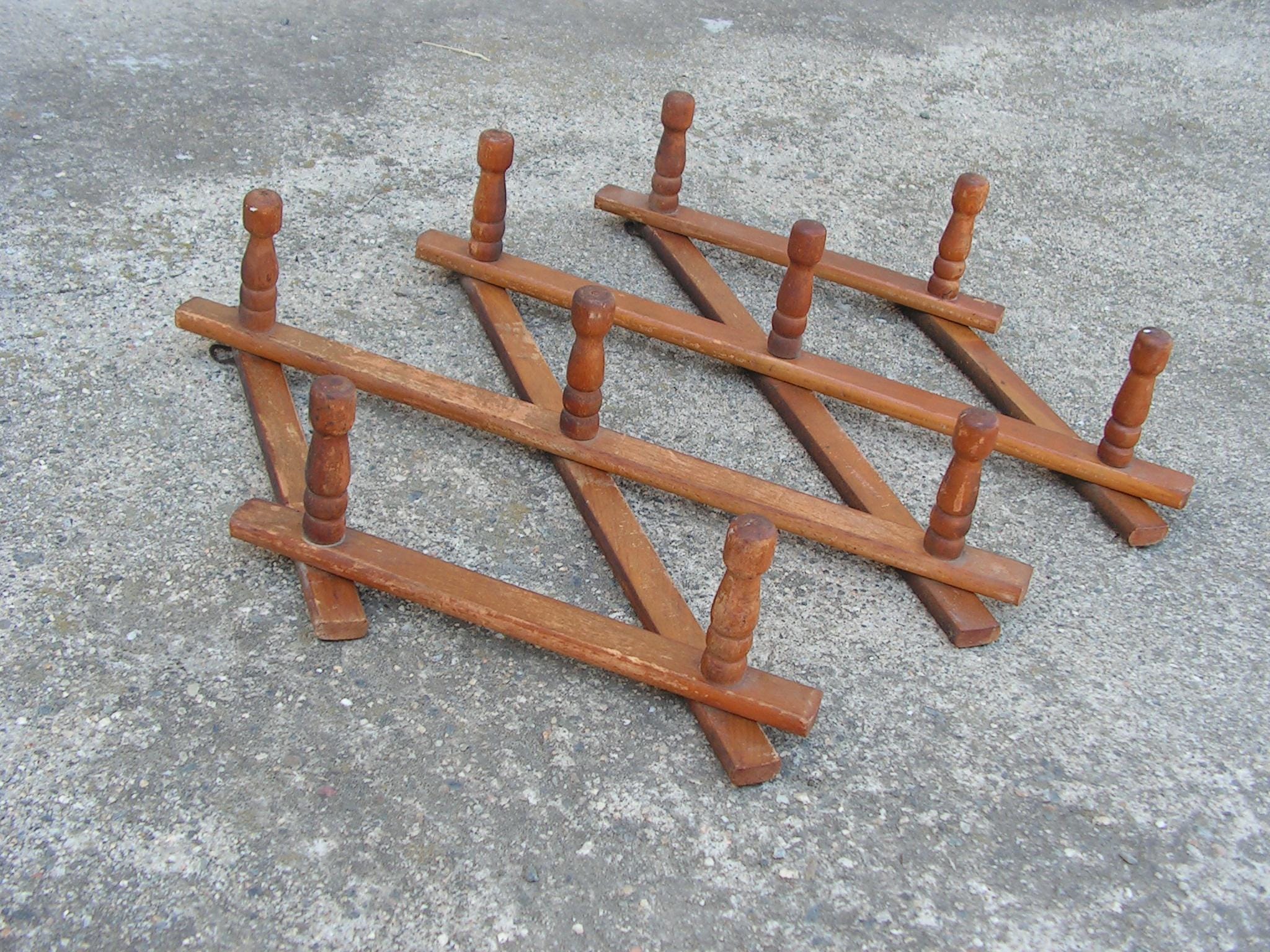 Vintage Folding Wooden Wall Hanger 50s, Old Peg Rack, Wall Coat