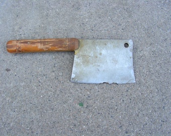 cleaver vintage 50s, Patina d'hélico de viande, couperet de viande pointu, coupeur de viande, couteau de boucher solide, couteau en métal de hachage, cleaver de cuisine