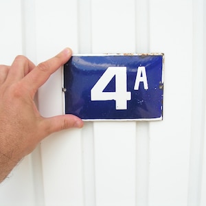 Vintage French Door Number 4 A Blue White Enamel Sign 4A Porcelain Street House Number 4 Enamel Metal Plate Wall Hangings