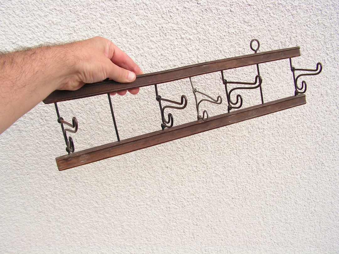 Antique Folding Wall Hanger Wood Metal Coat Rack Vintage Wall Hanger