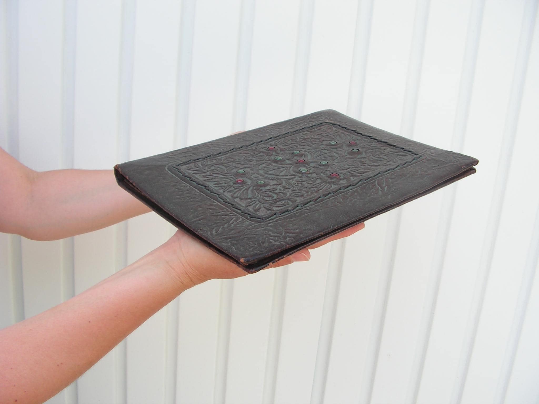 Vintage Folder Medium Size 1960s Tooled Leather Folder for