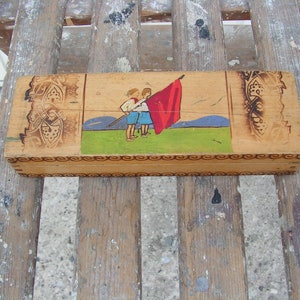 Vintage distressed wooden pen box Pencil case 1950s Old pen holder Hand painted pencil box Student pen case School supplies Back to school