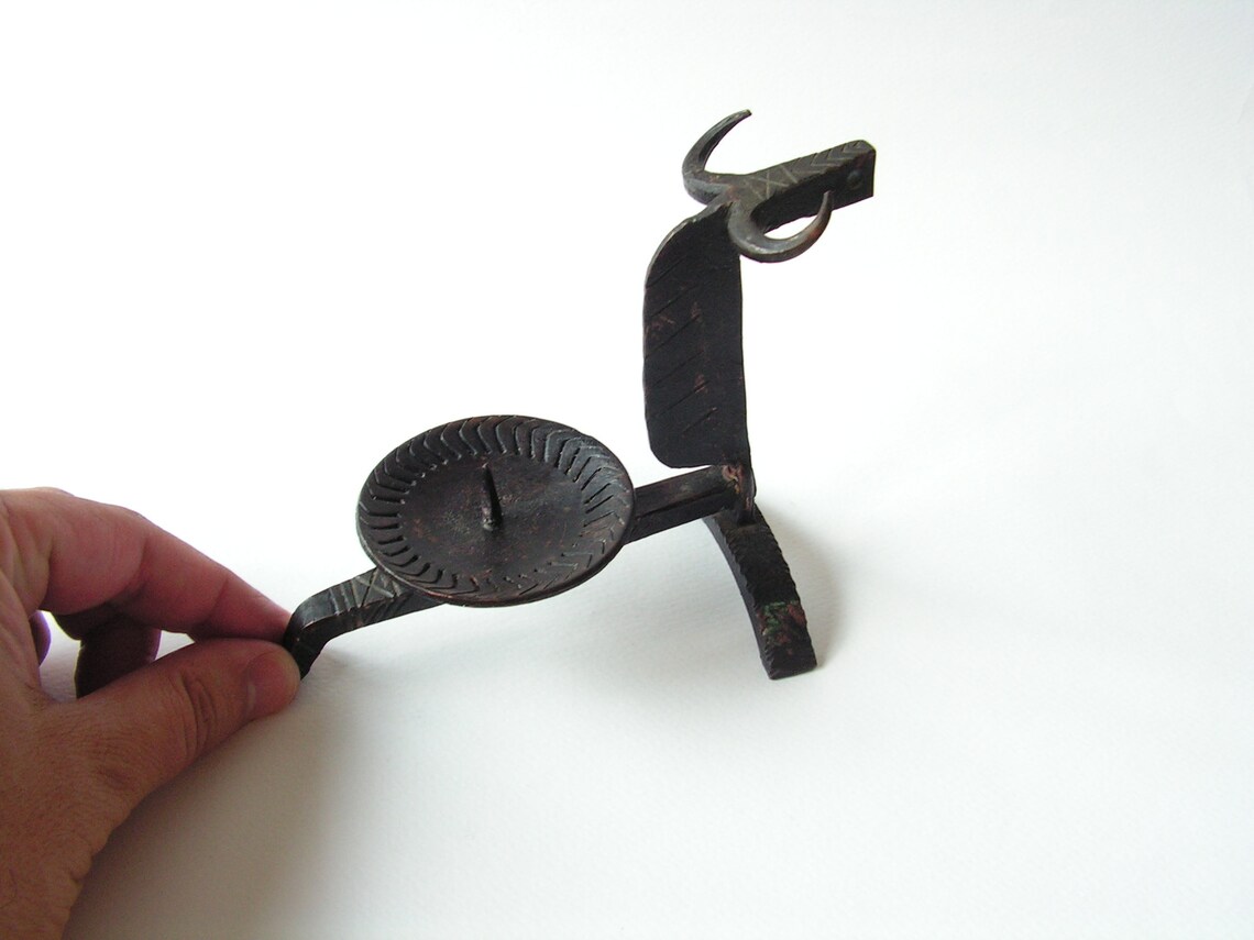 Vintage Candlestick Bull Iron Candlestick Wrought Candle Etsy UK