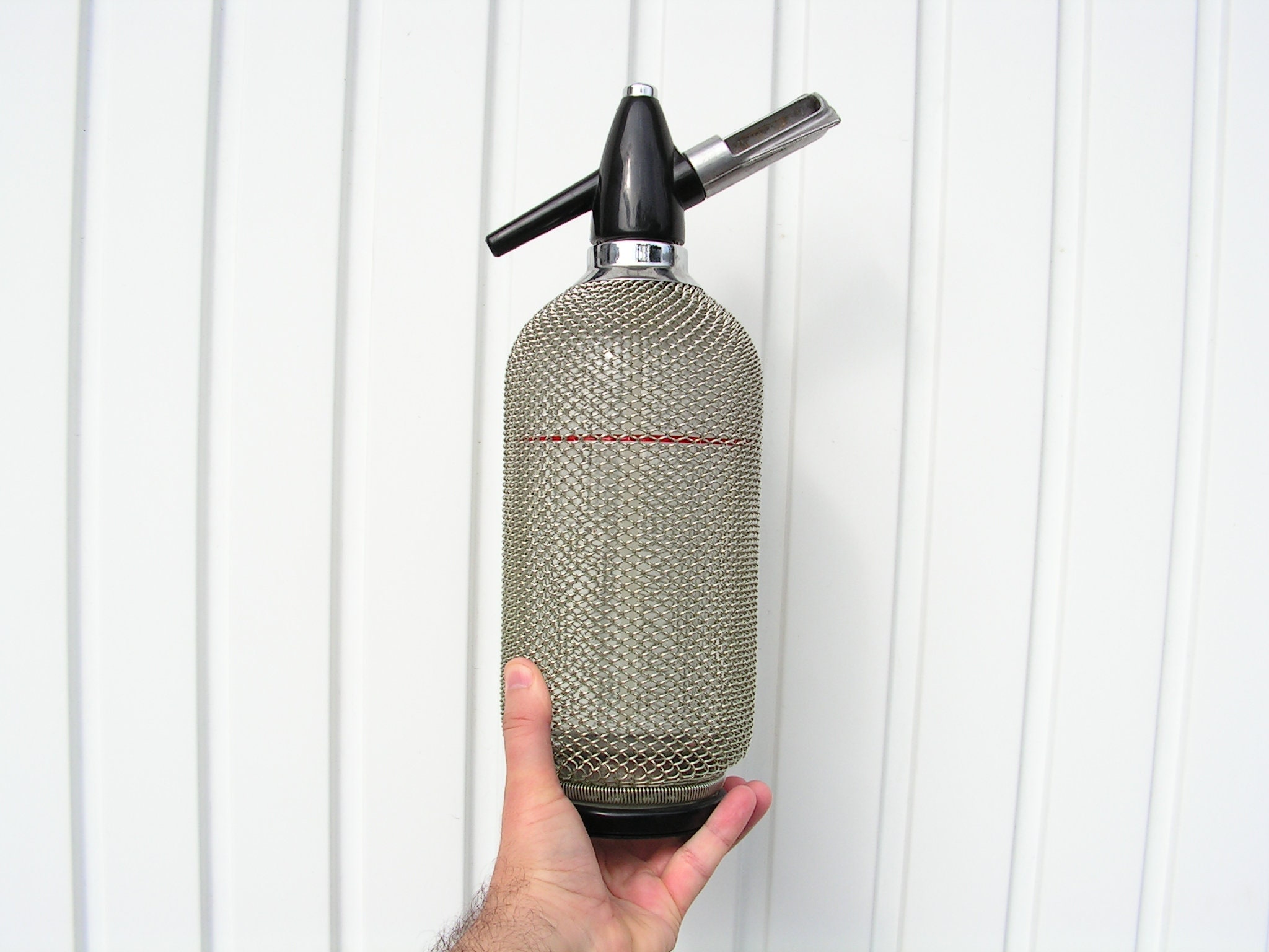 Vintage Soda Siphon Glass Seltzer Bottle With Mesh Cover Vintage Soda Siphon Glass Seltzer Bottle With Mesh Cover