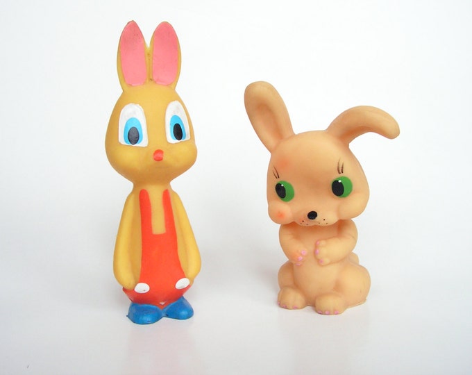 Vintage Rubber Toys, Rubber Rabbit, Set 2 Rabbit, Mini Toys, Bath Toys ...