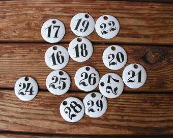 Vintage enamel sign 16, 17, 18, 19, 20, 21, 22 Small sweet round number plaque Enamelled door numbers Room numbers White black enamel signs