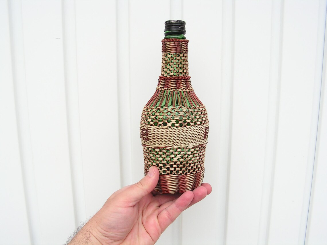 Vintage Wicker Bottle With Inscription Wine Bottle Metal Etsy Australia