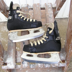 Vintage ice skates RAPIDE, Children Ice shoes, Canada black skates, CCM Hockey ice skates, Old ice skates, Winter sport decor image 1