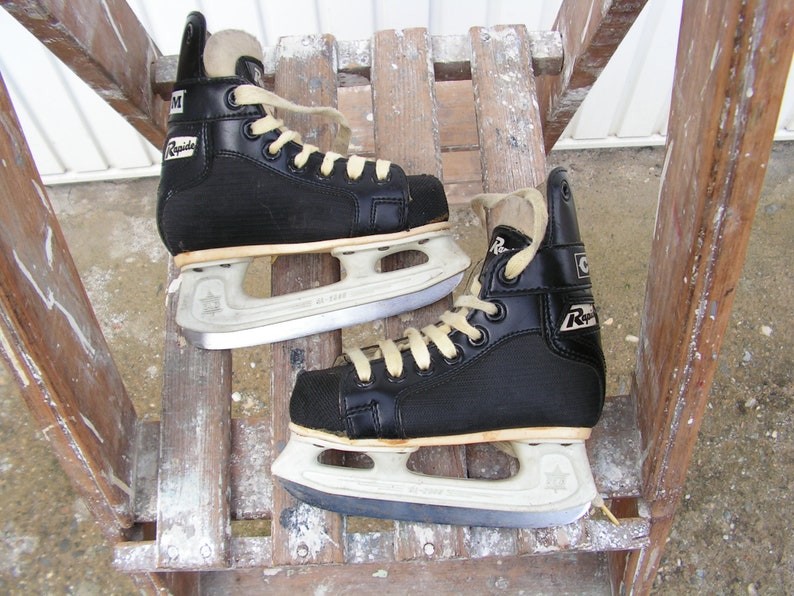 Vintage ice skates RAPIDE, Children Ice shoes, Canada black skates, CCM Hockey ice skates, Old ice skates, Winter sport decor image 1