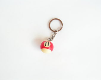 Keychain billiard ball, Vintage keychain, Old key holder, Retro keychain number 11, Plastic key case, Gift for him