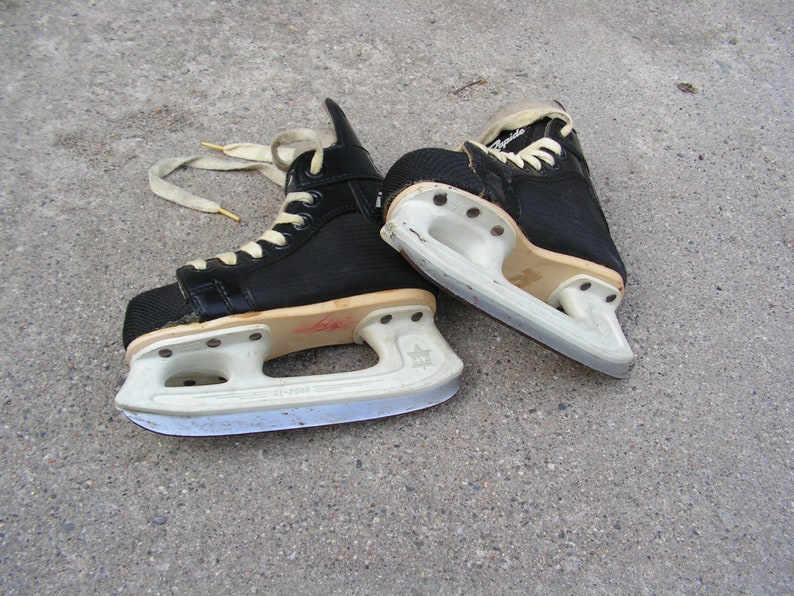 Vintage ice skates RAPIDE, Children Ice shoes, Canada black skates, CCM Hockey ice skates, Old ice skates, Winter sport decor image 7