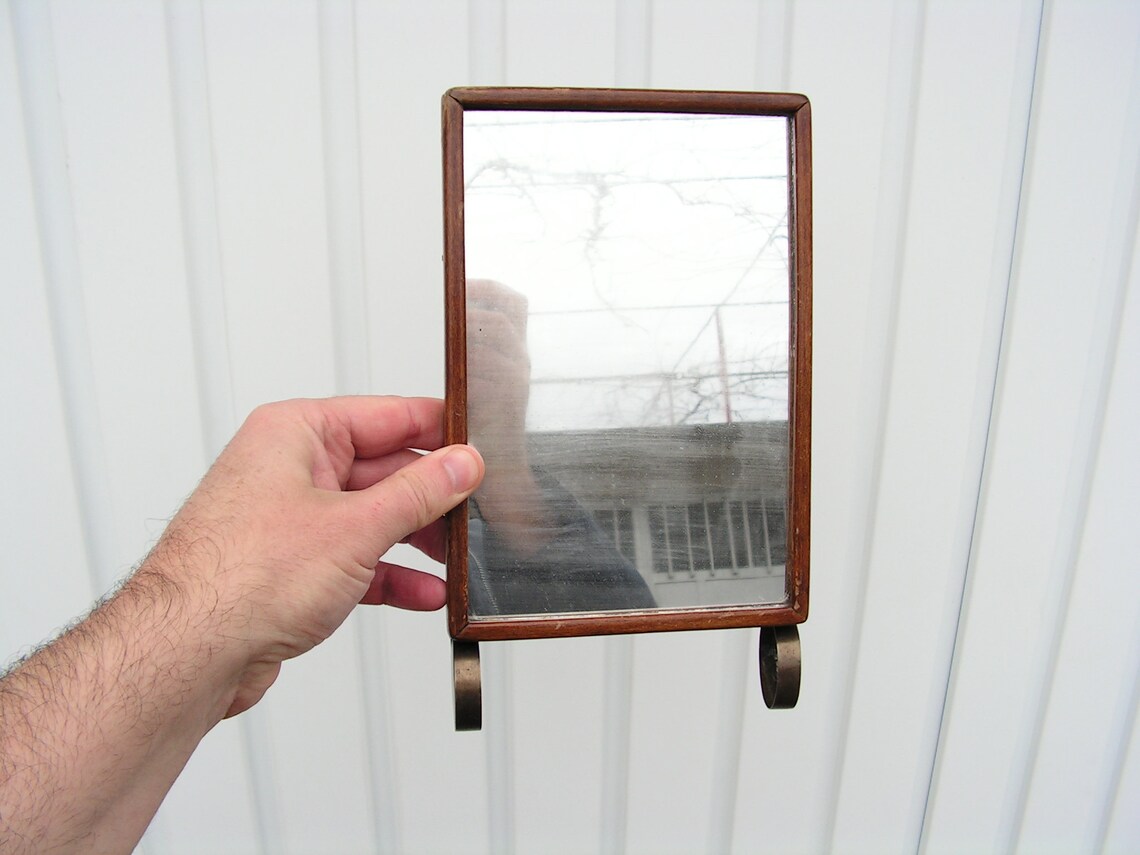 Vintage Brown Desk Mirror Barber Mirror Wooden Frame Handmade Etsy