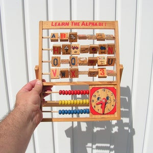 Ábaco de madera con reloj Vintage abacus inglés alfabeto Oficina Decoración School suministros Escuela calculadora Old Abacus calculadora de madera abacus