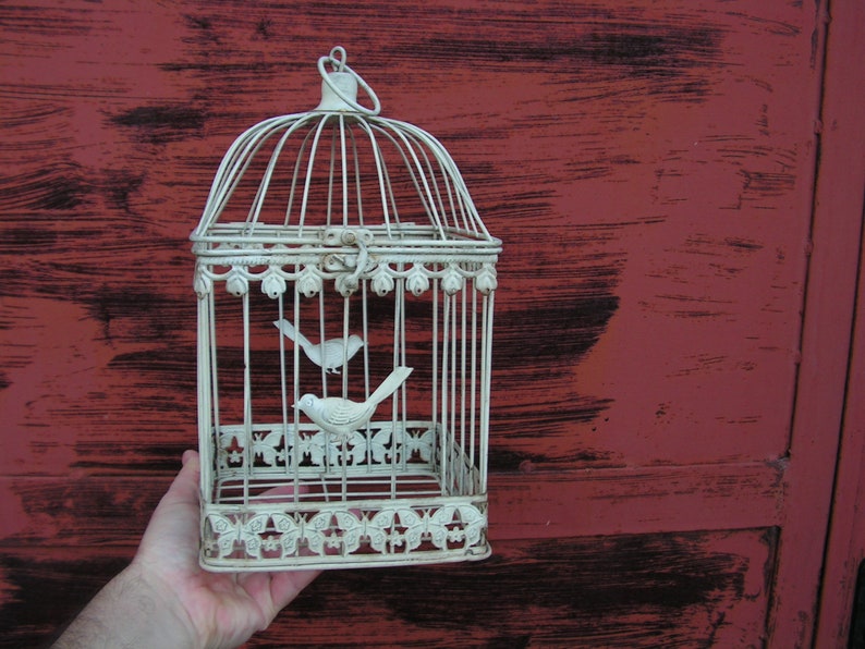 Vintage White Iron Wire Bird Cage, Handmade Rustic Garden Decor - Etsy