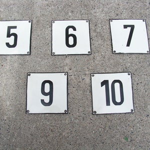 RARE Vintage enamel sign 5, 6, 7, 9, 10 Rectangular address plaque Enamelled street numbers Home numbers Old white black enamel signs