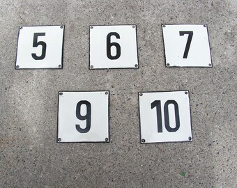 RARE Vintage enamel sign 5, 6, 7, 9, 10 Rectangular address plaque Enamelled street numbers Home numbers Old white black enamel signs