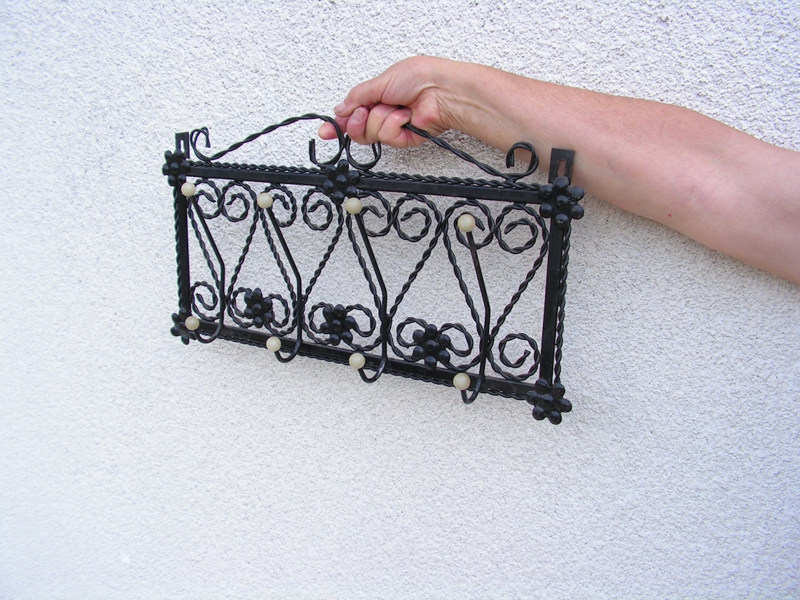 Handwrought iron hanger Vintage massive metal hanger Wall Etsy