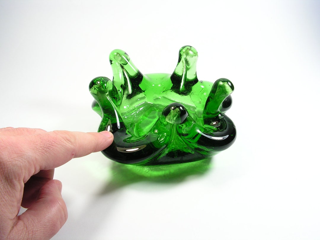 Vintage Glass Ashtray Old Collectible Ashtray Unique Bright Green Glass