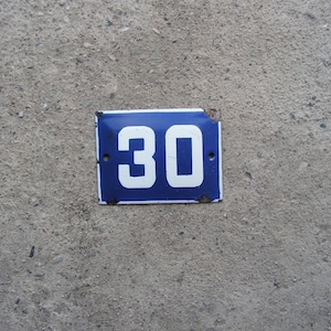 Vintage Blue White Enamel Sign 12 cm X 9 cm Retro Porcelain Street House Number 30 Enamel Metal Plate 30 Enamel Plaque 30 Wall Hangings