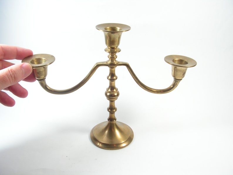 Wonderful triple candlestick Vintage brass candlestick Bronze triple candle holder Brass candleholder Handmade candleholder image 5