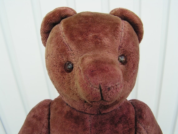 アンティークブラウンベアのおもちゃ、硬い詰め物、古いクマ