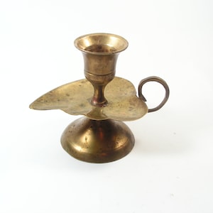 Antique brass candlestick leaf Old bronze candlestick one candle Small candle holder Brass handmade candleholder Art Finger loop candlestick