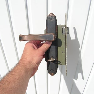 Vintage working door lock 1960s, Interior brass lock for doors with key, Door lock with handles, Accessories door, Old door hardware