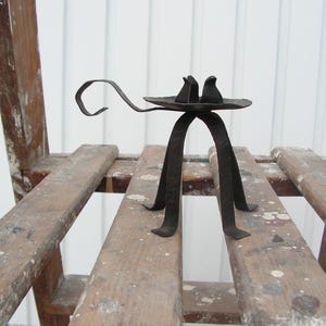 Vintage candlestick Iron Wrought lovely candle holder Iron Finger loop candleholder Old candlestick 4 legs Rustic handmade candleholder