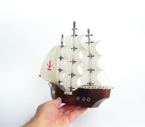 Vintage Wooden Ship 80s Small Sailing Ship Wood Model Ship