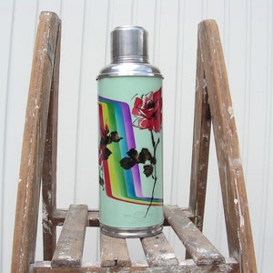 Vintage lovely thermos Chinese thermos Blue travel thermos Retro vacuum thermos Camping metal thermos Vacuum flask Kitchen decor