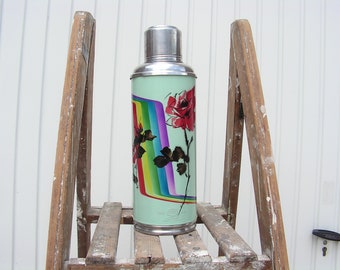 Vintage lovely thermos Chinese thermos Blue travel thermos Retro vacuum thermos Camping metal thermos Vacuum flask Kitchen decor