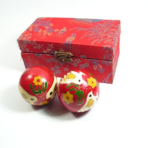Chinese distressed meditation balls, Yin Yang baoding metal balls, Zen iron balls, Stress relieve balls in original box