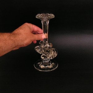 Retro glass candlestick Vintage elegant Clear glass candlestick Small candle holder Handmade candleholder Art Nouveau Deco candlestick