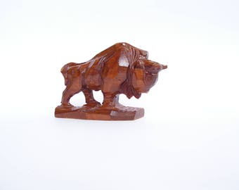 Vintage Wooden bull Hand Carved Wooden bull Figurine Wooden Figure of animal Wooden art figure Symbol of male power