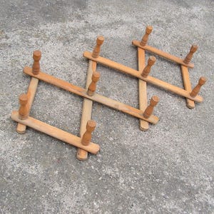 Vintage folding wooden wall hanger, Unique hand made peg rack, Retro wall coat rack, Accordion brown hanger, Clothes hanger