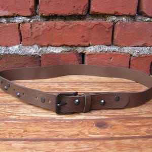 Vintage Woman Belt Brown Belt Slim Faux Leather belt Lady Faux Leather Belt Womens belt Belt Metal Buckle Belt with caps