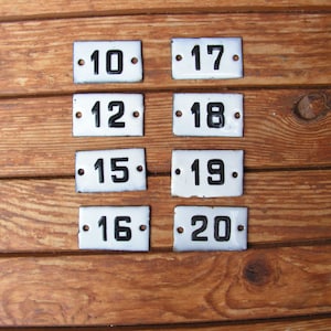 Vintage enamel sign 10, 12, 15, 16, 17, 18, 19, 20 Rectangular address plaque Enamelled door numbers Room numbers White black enamel signs